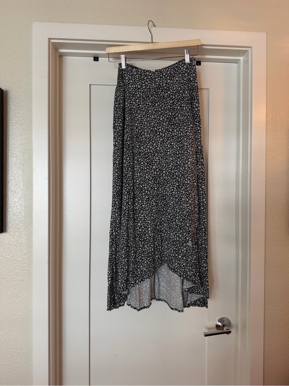 Black Floral High-Low Skirt